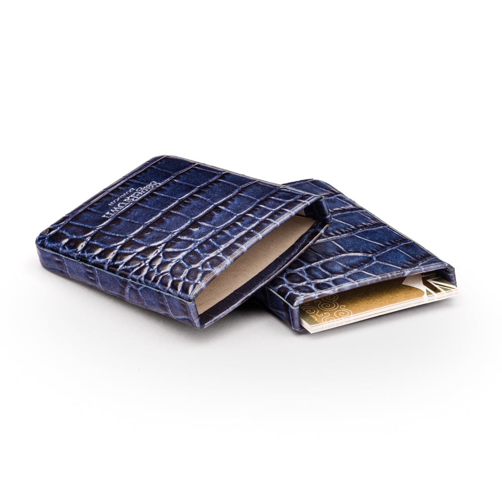 Pull apart business card holder, navy croc, inside