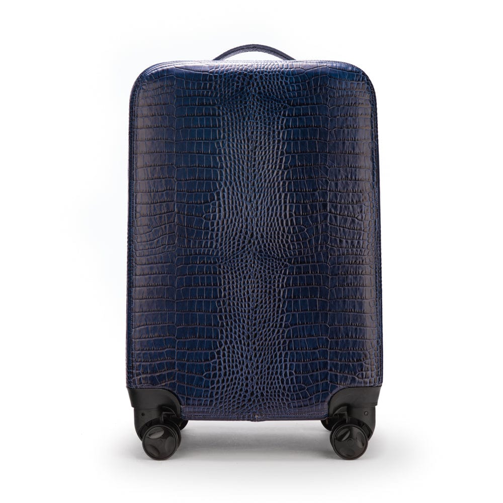 Small leather suitcase, navy croc, front