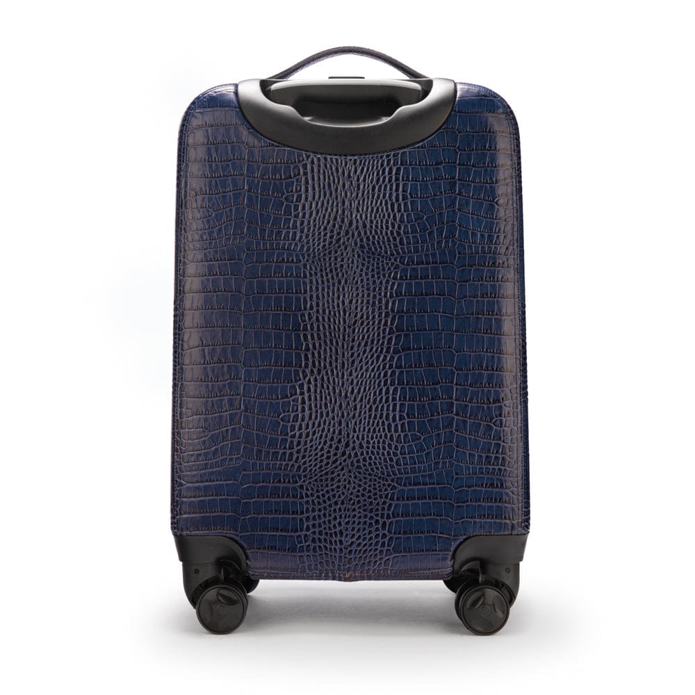 Small leather suitcase, navy croc, back