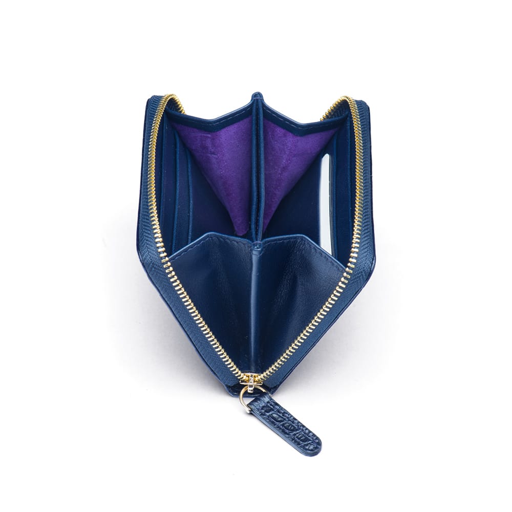 Small Leather Zip Around Accordion Coin Purse, midnight navy, inside