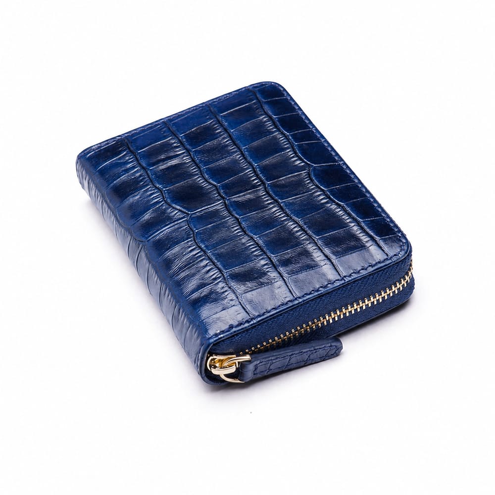 Small Leather Zip Around Accordion Coin Purse, midnight navy, front