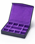 Large Leather Cufflink And Jewellery Box, Navy Croc Effect With Purple, inside