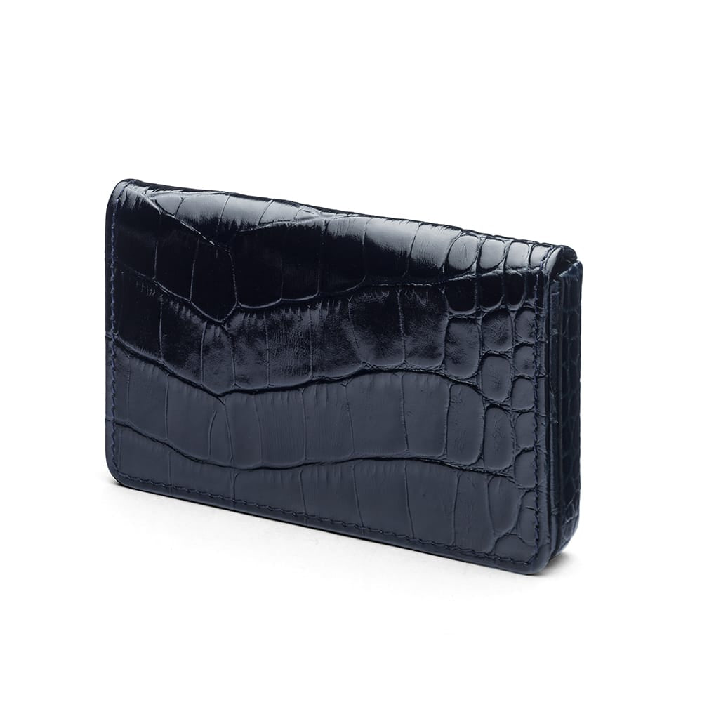 Magnetic Leather Business Card Holder, navy croc, back