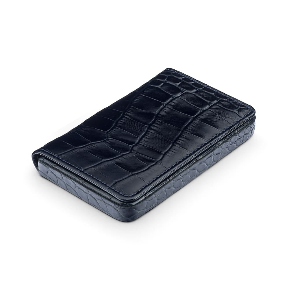 Magnetic Leather Business Card Holder, navy croc, front
