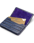 Leather business card holder with magnetic closure, navy croc, inside