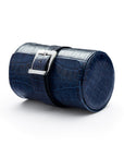 Small leather watch roll, navy croc, front