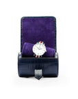 Small leather watch roll, navy croc, inside