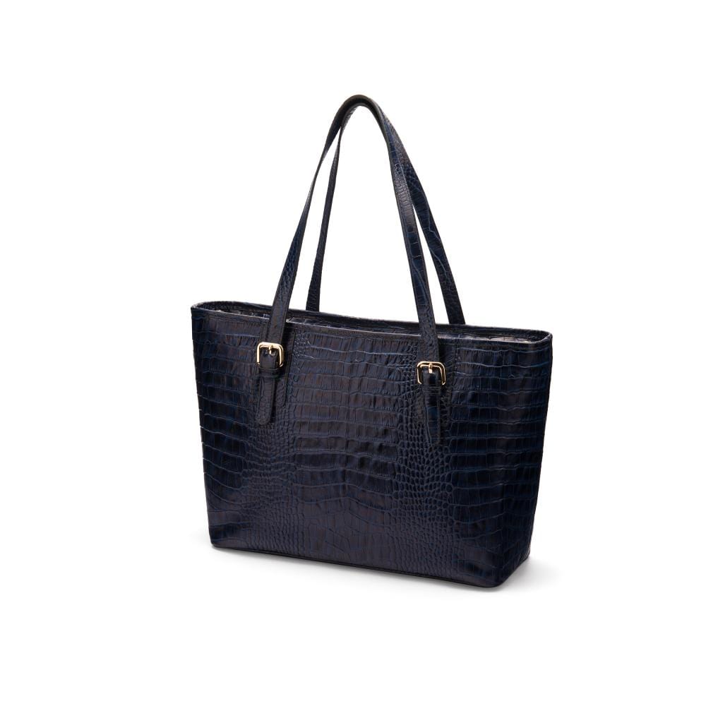 Women's leather 13" laptop workbag, navy croc, back