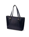 Women's leather 13" laptop workbag, navy croc, back