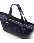 Women's leather 13" laptop workbag, navy croc, top