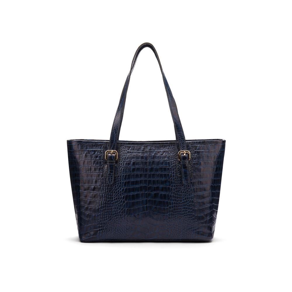 Women's leather 13" laptop workbag, navy croc, front