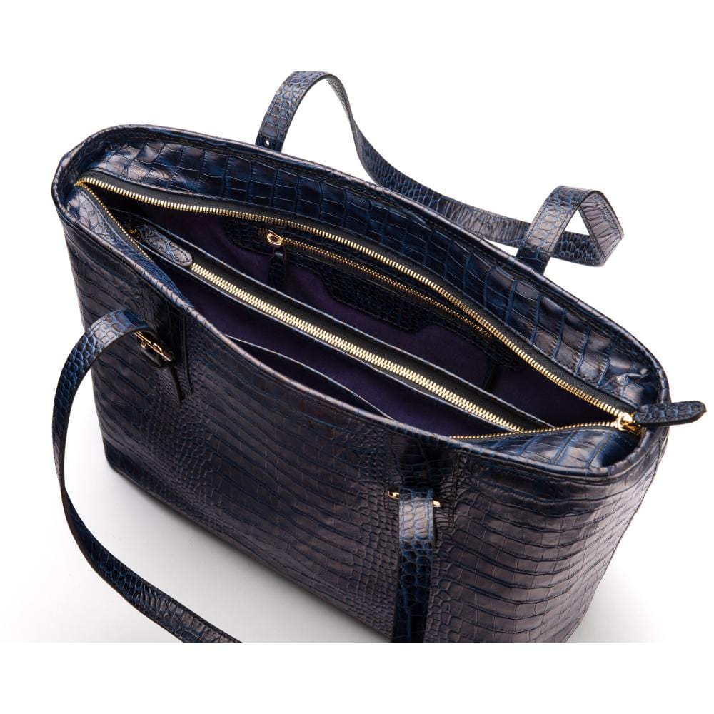 Women's leather 13" laptop workbag, navy croc, inside