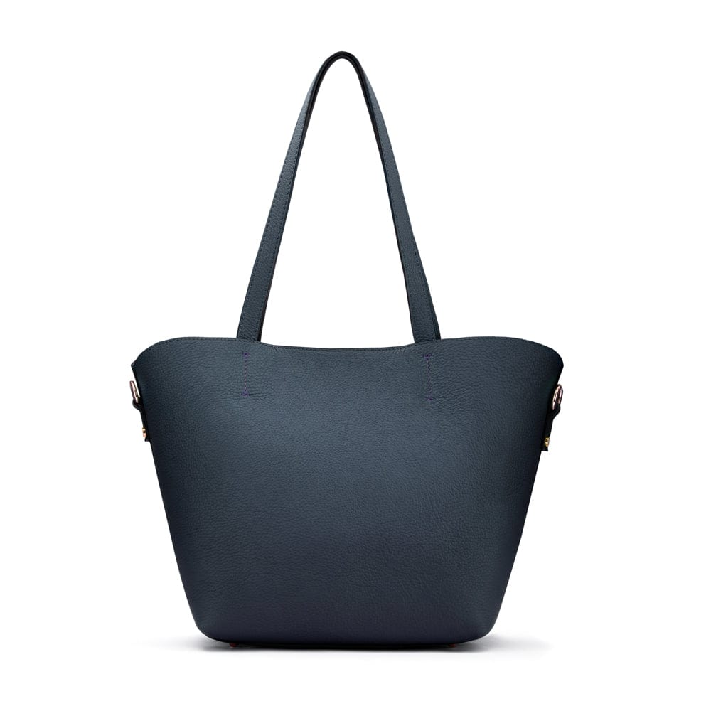 Leather tote bag, navy, front view