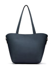 Leather tote bag, navy, front view