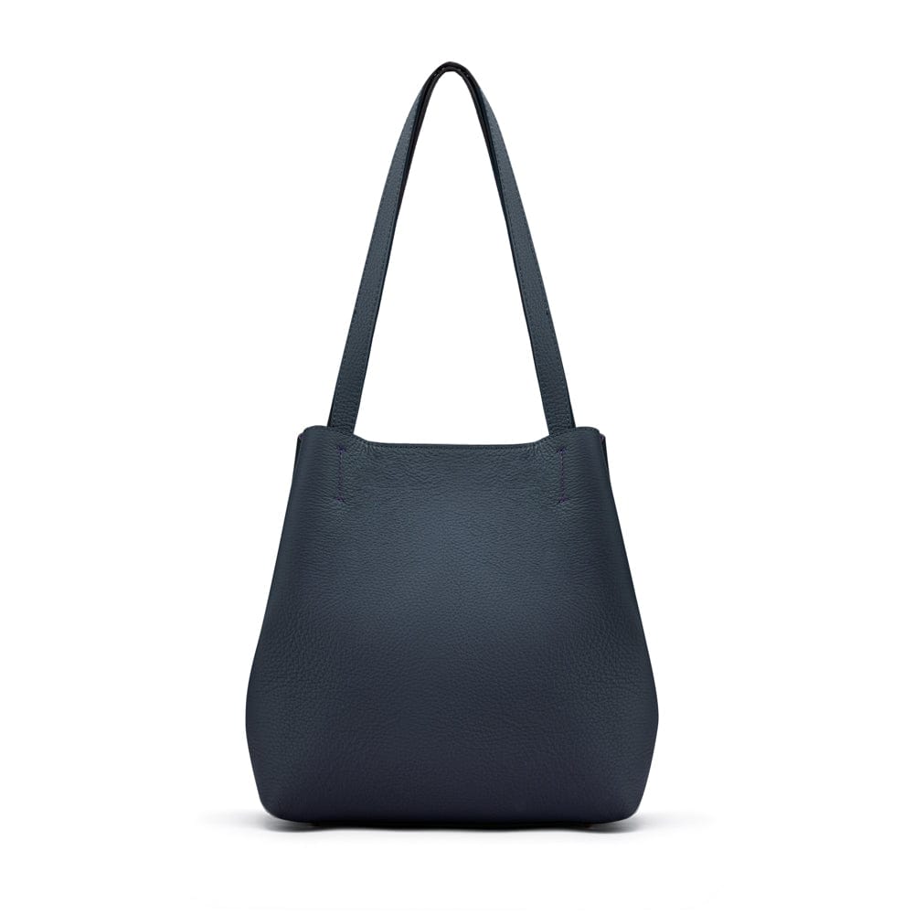 Leather tote bag, navy, front view