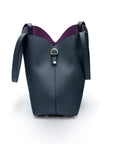 Leather tote bag, navy, side view