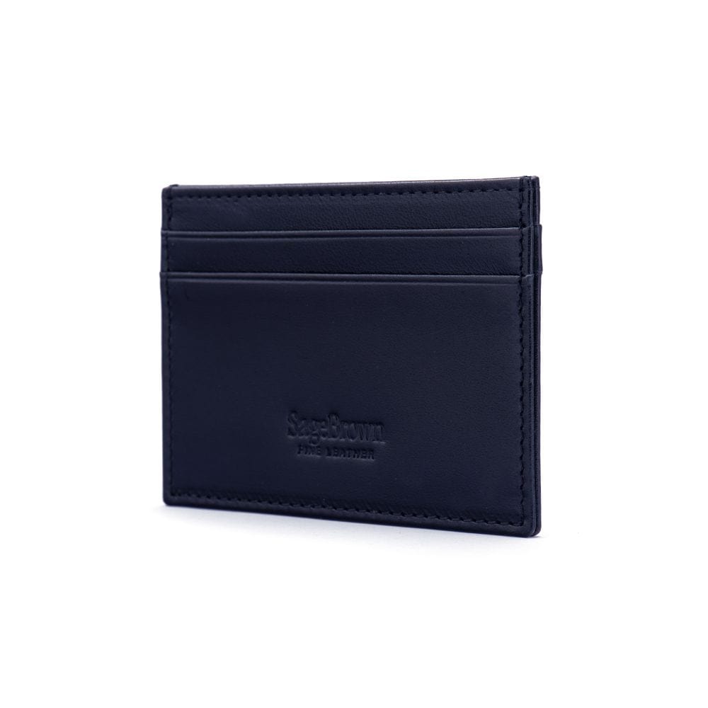 Flat leather credit card wallet 4 CC, navy, back