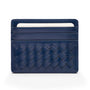 Flat woven leather card holder, navy, front