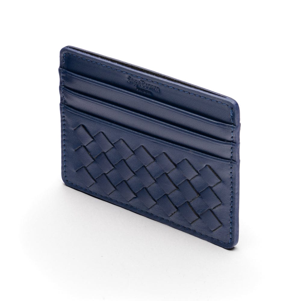 Flat woven leather card holder, navy, back