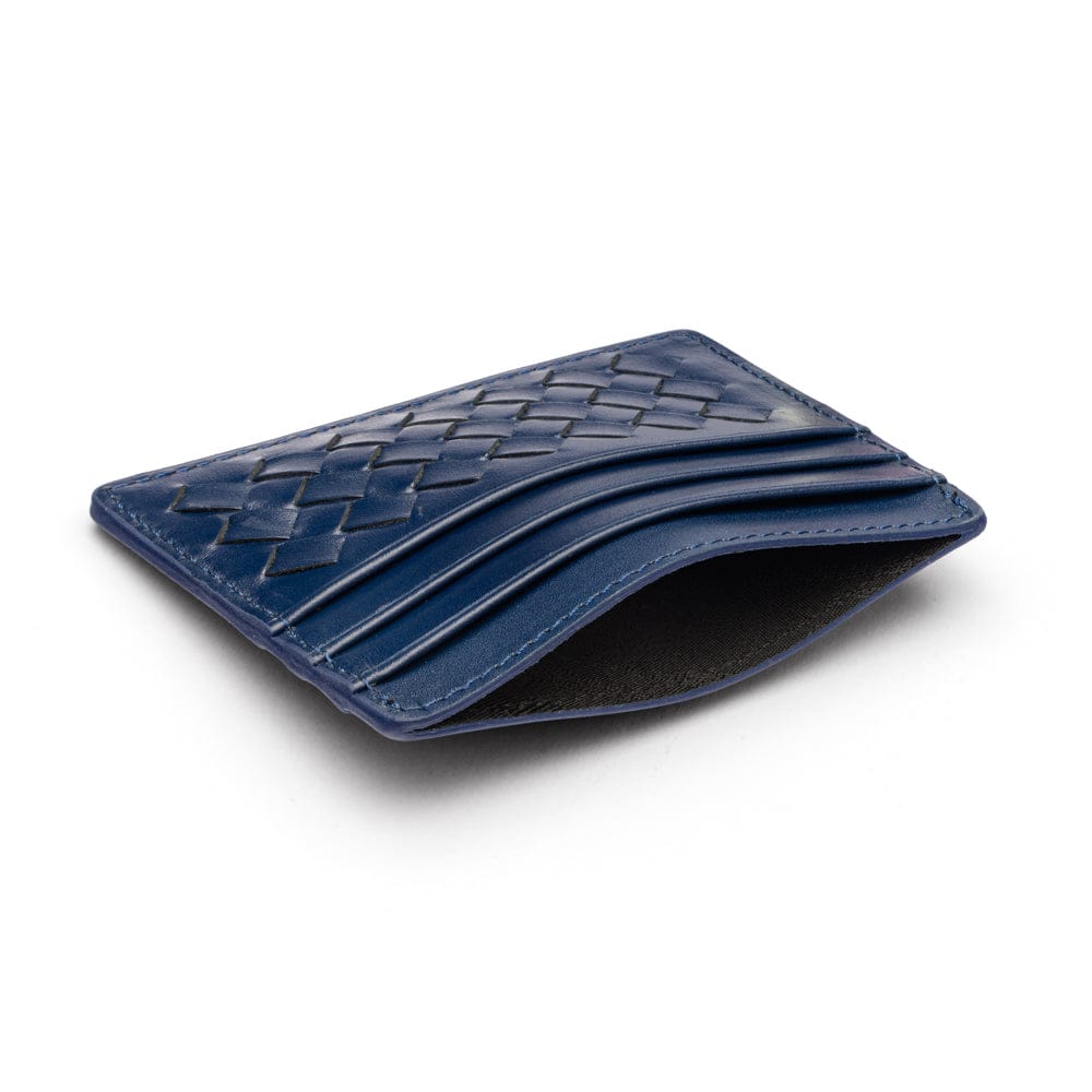 Flat woven leather card holder, navy, inside