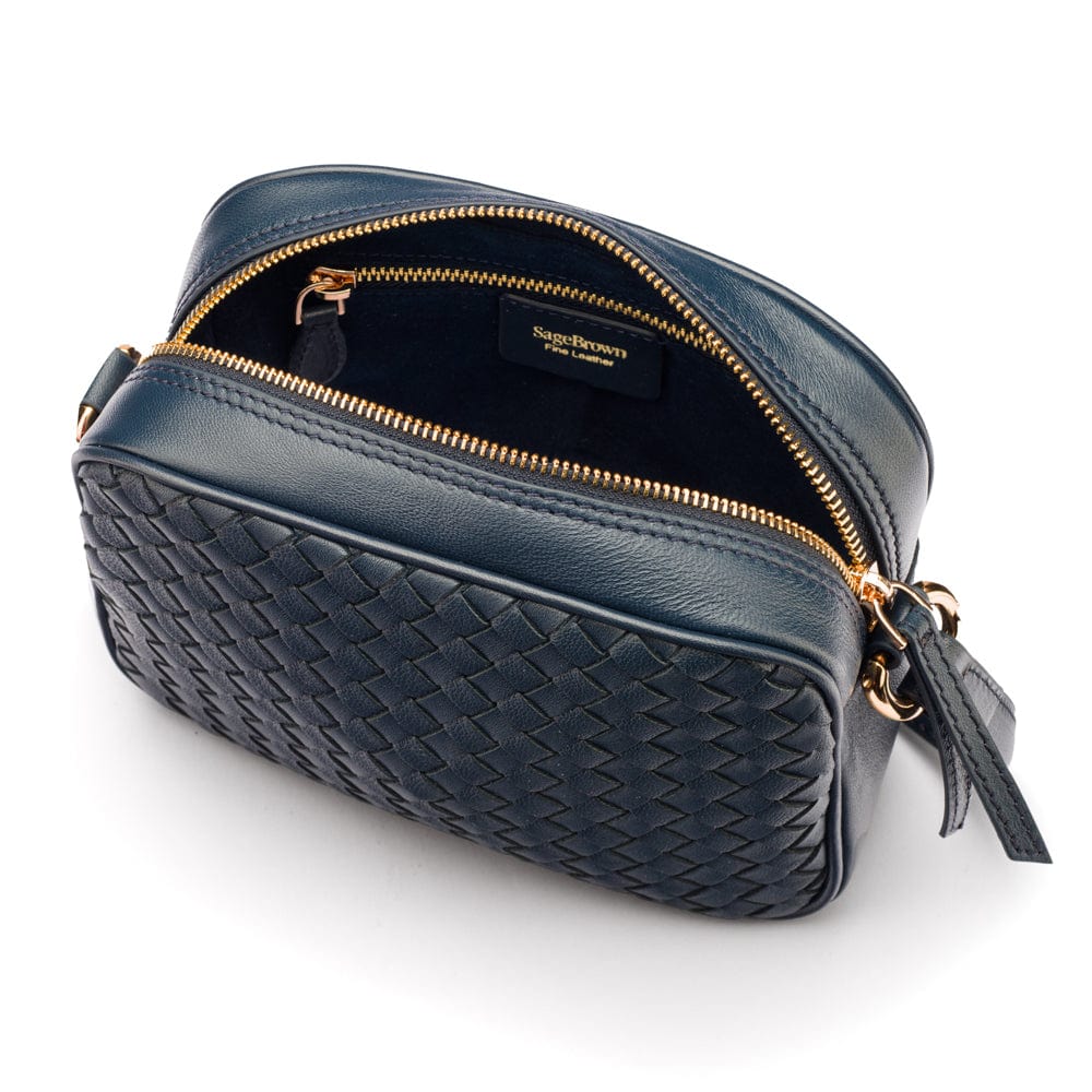 Ivy woven camera bag, navy, interior