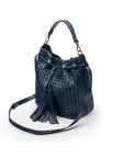 Woven leather bucket bag, navy, side