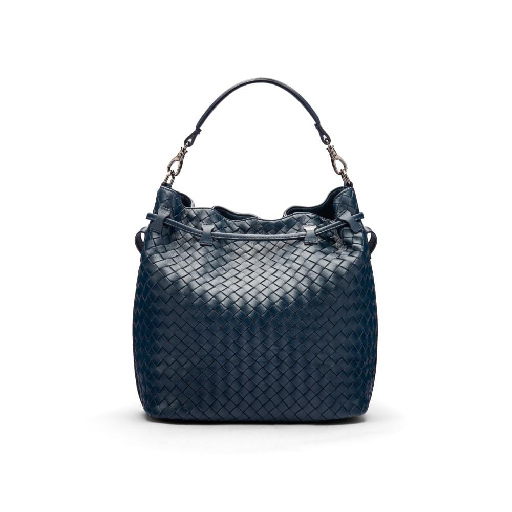 Woven leather bucket bag, navy, back