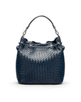 Woven leather bucket bag, navy, back