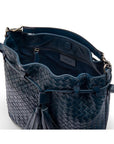 Woven leather bucket bag, navy, inside