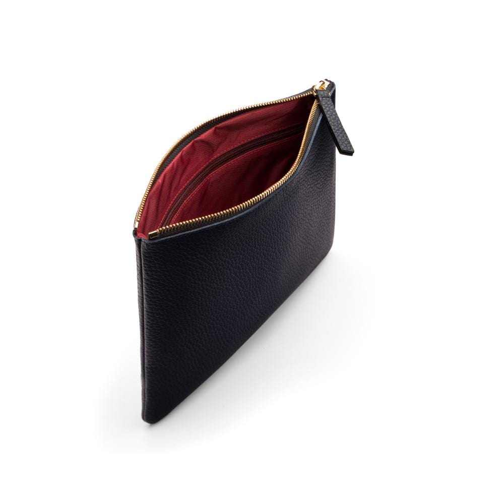 Large leather makeup bag, navy, inside