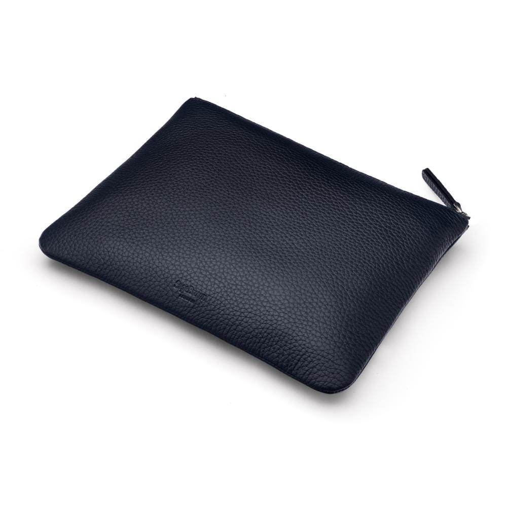 Large leather makeup bag, navy, back