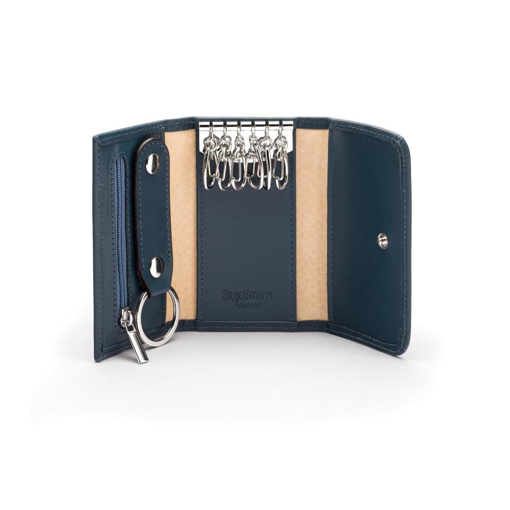 Key wallet with detachable key fob, navy, inside