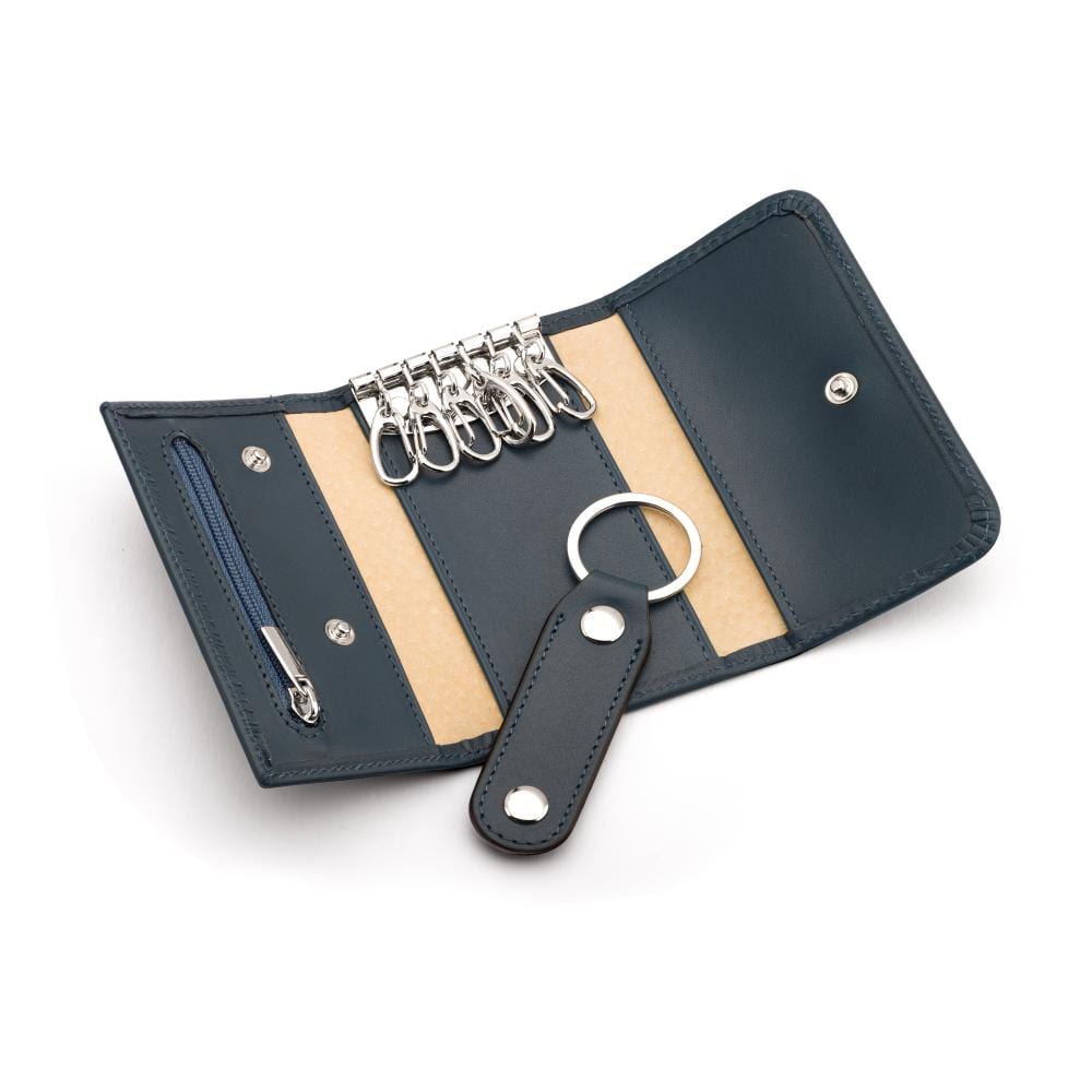 Key wallet with detachable key fob, navy, open