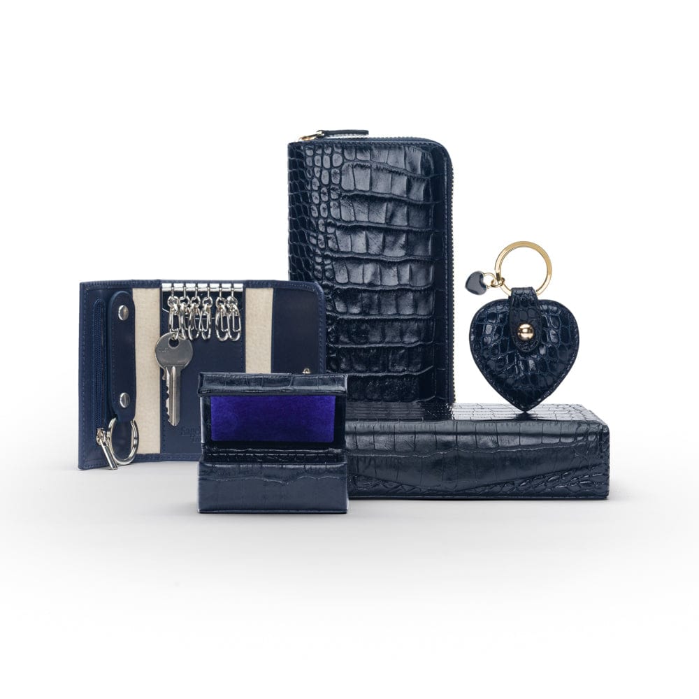 Key wallet with detachable key fob, navy, with matching accessories