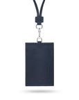 Leather lanyard ID card holder, navy, back