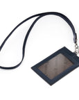 Leather lanyard ID card holder, navy, strap