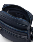 Leather messenger bag with zip, navy, inside