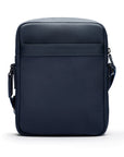 Leather messenger bag with zip, navy, back