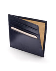 Leather side opening flat credit card case, navy, inside