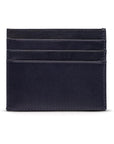 Leather side opening flat credit card case, navy, front