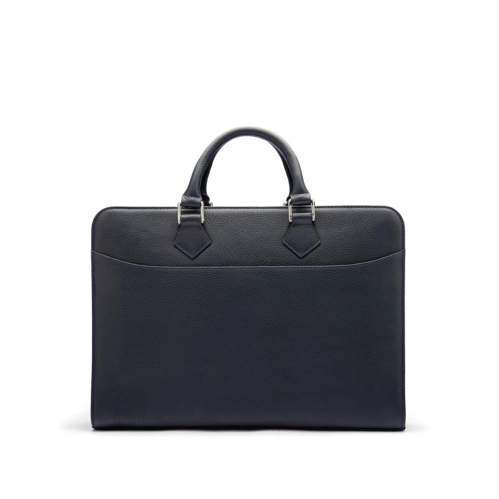 Leather 13&quot; laptop bag, navy pebble grain, front