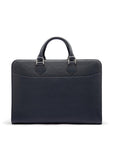 Leather 13" laptop bag, navy pebble grain, front