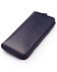 Leather zip around triple pen case, navy, side