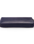 Leather zip around triple pen case, navy, zip