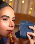 Leather lipstick case, navy, lifestyle