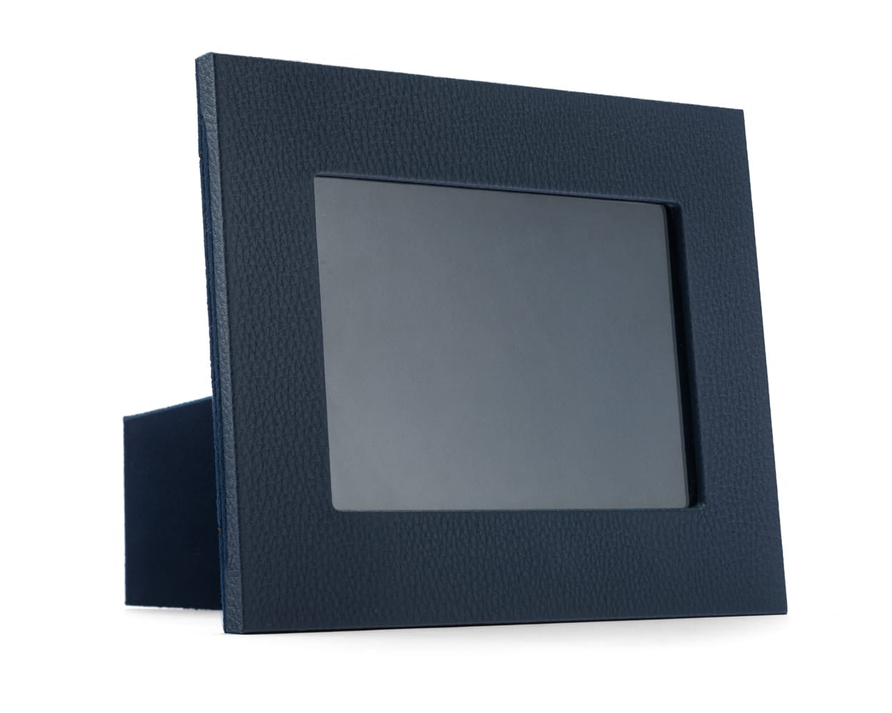 Leather photo frame, navy, landscape front