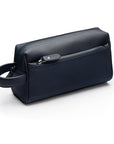 Luxury leather wash bag, navy, front