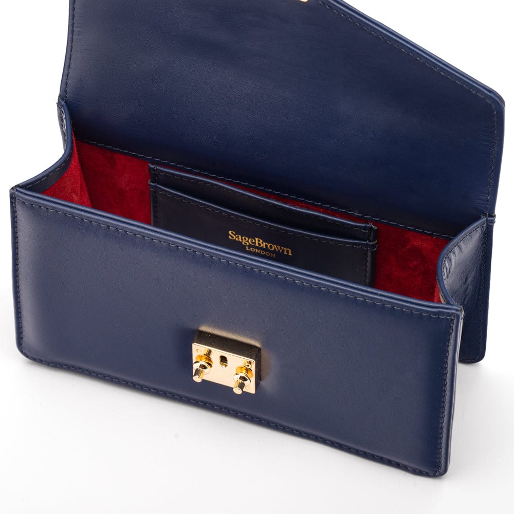 Maya top handle bag, navy, inside