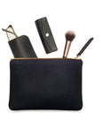 Medium leather makeup bag, navy, uses