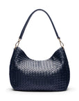 Melissa slouchy leather woven bag with zip closure, navy, back